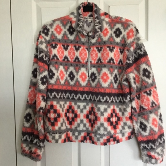 Wall Flower Faux Fur Print Sweatshirt size large - Picture 2 of 5